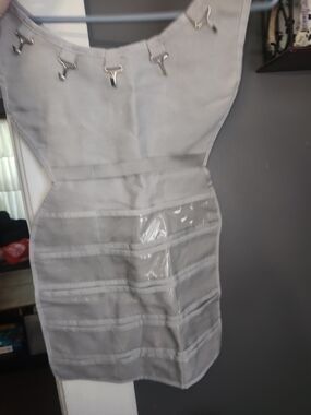 Gray Hanging Organizer with Clear Pocket Strips